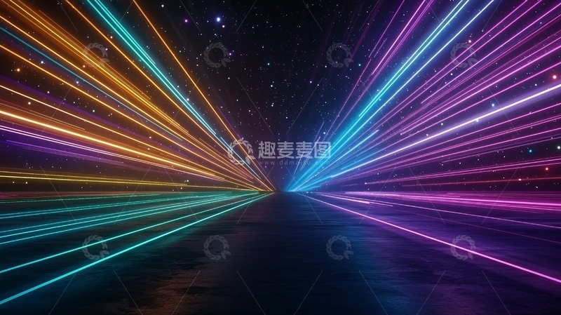 高清大图下载【趣麦麦图】彩色光线汇聚星空背景