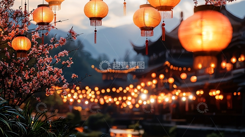 高清大图下载【趣麦麦图】中国风灯笼夜景