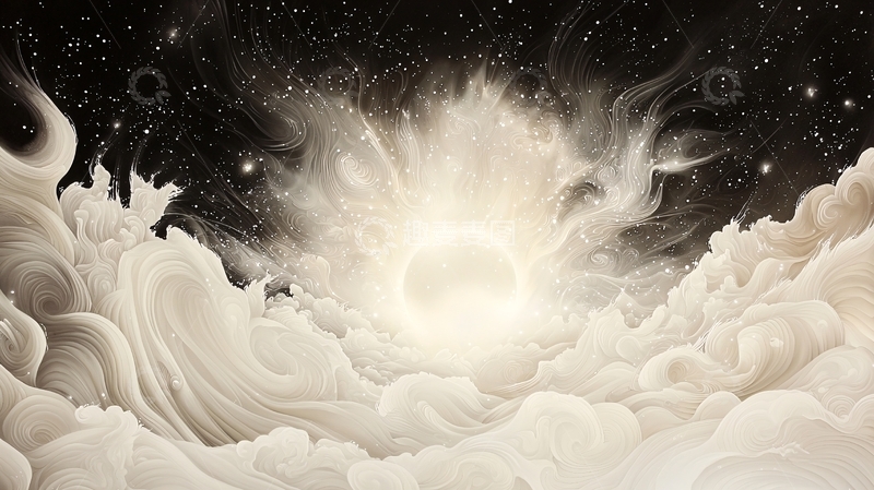 高清大图下载【趣麦麦图】神秘星空下的云雾光芒