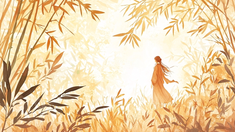 竹林中的女子背影
