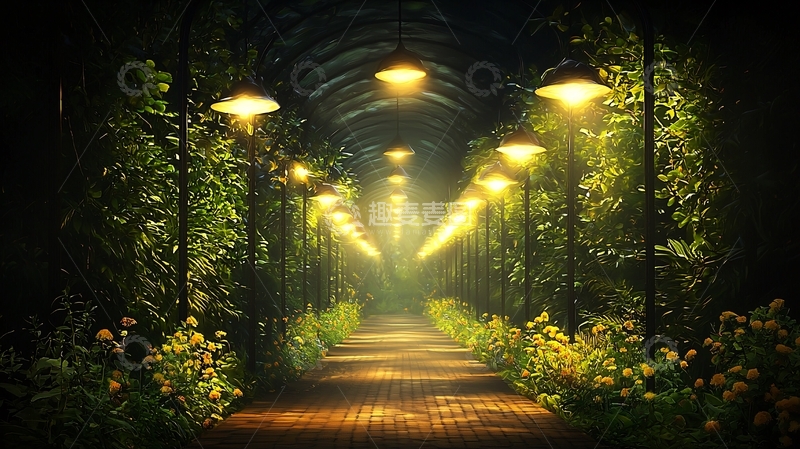 高清大图下载【趣麦麦图】灯光照亮的绿色通道
