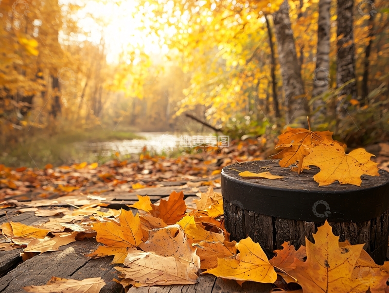 高清大图下载【趣麦麦图】秋季阳光下的森林小溪