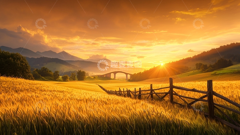 高清大图下载【趣麦麦图】金色阳光下的田园风光
