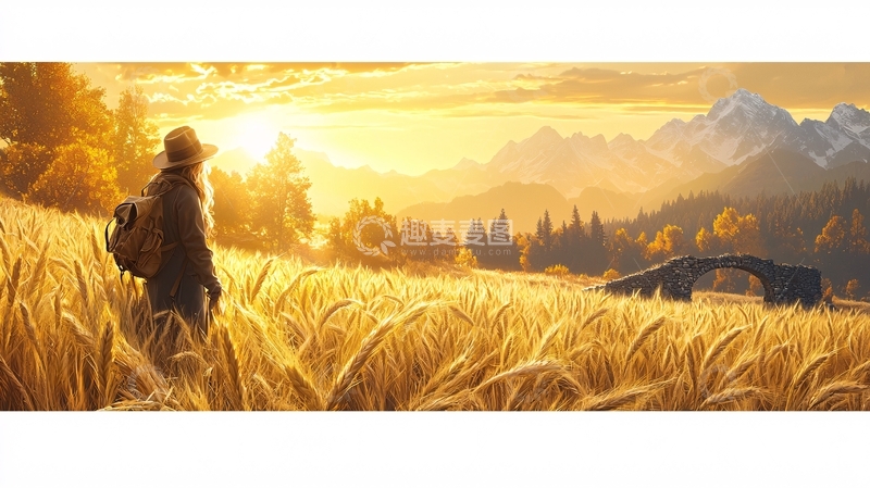 高清大图下载【趣麦麦图】金色麦田中的旅行者