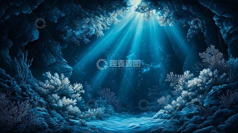 高清大图下载【趣麦麦图】水下洞穴阳光照射
