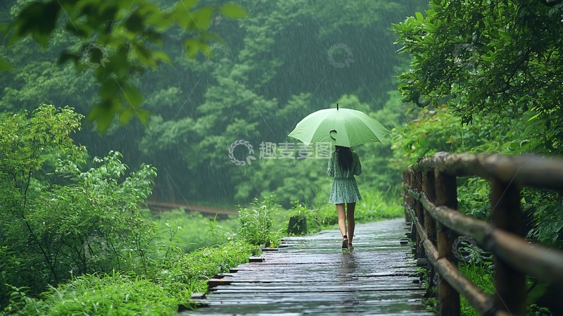 高清大图下载【趣麦麦图】雨中漫步的女子