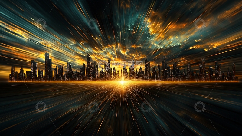 高清大图下载【趣麦麦图】城市剪影光芒四射