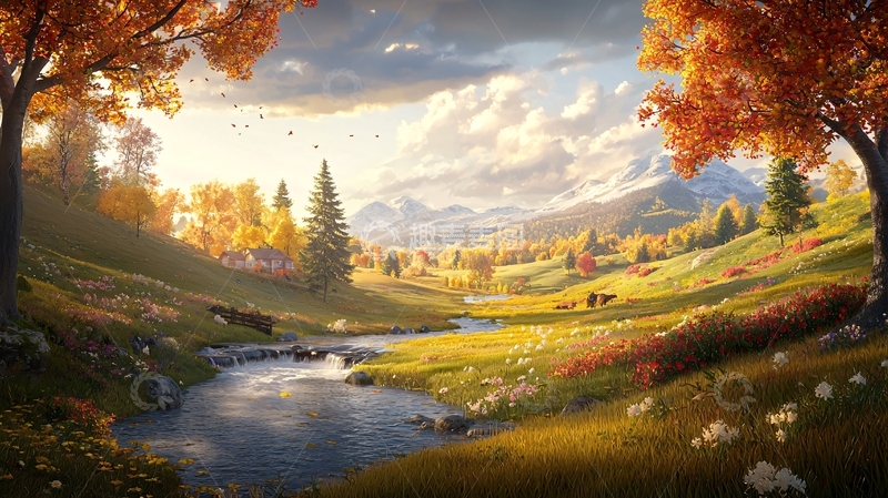 高清大图下载【趣麦麦图】秋日山间小溪光影