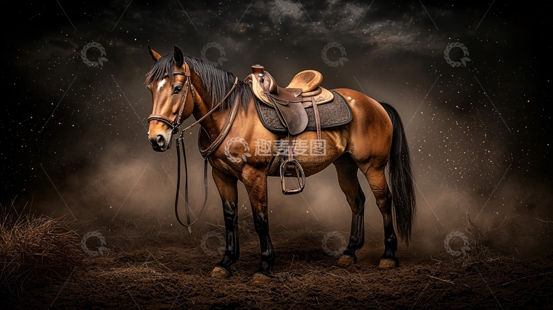 高清大图下载【趣麦麦图】棕色马匹与马鞍的特写