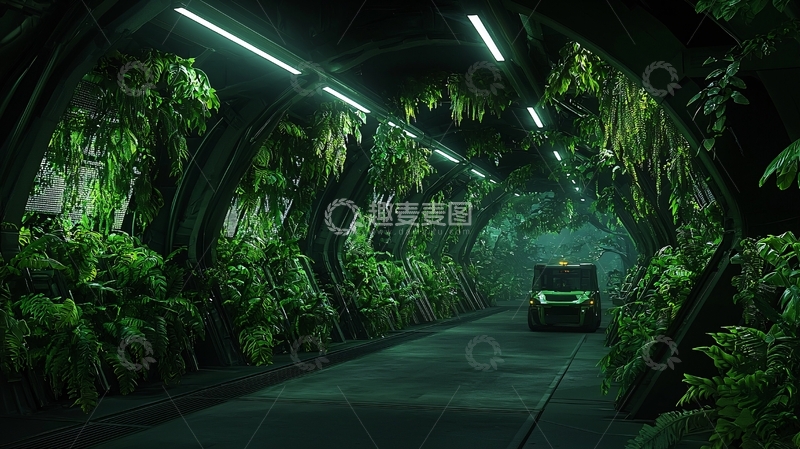 高清大图下载【趣麦麦图】绿植环绕隧道车辆行驶