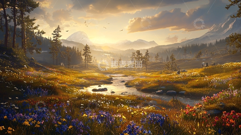 高清大图下载【趣麦麦图】美丽山谷的日落景色