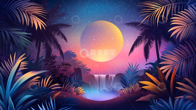 高清大图下载【趣麦麦图】热带雨林夜晚唯美风景