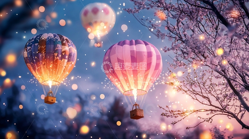 高清大图下载【趣麦麦图】热气球夜景浪漫唯美灯光