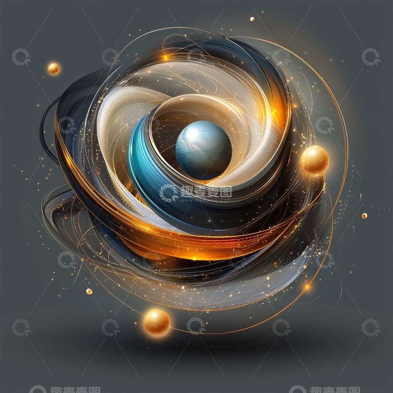 高清大图下载【趣麦麦图】抽象漩涡中心的金属球