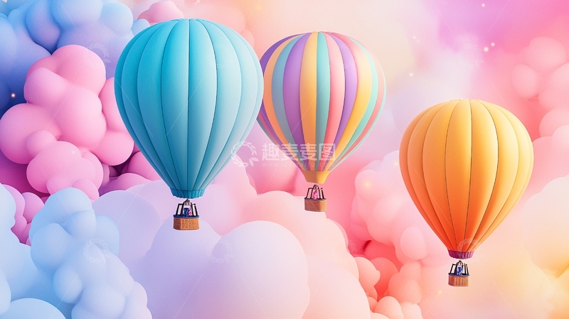 高清大图下载【趣麦麦图】彩色热气球与粉色云朵