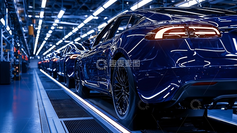 高清大图下载【趣麦麦图】蓝色汽车生产线