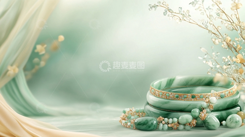 高清大图下载【趣麦麦图】浅绿色珠宝首饰展示背景