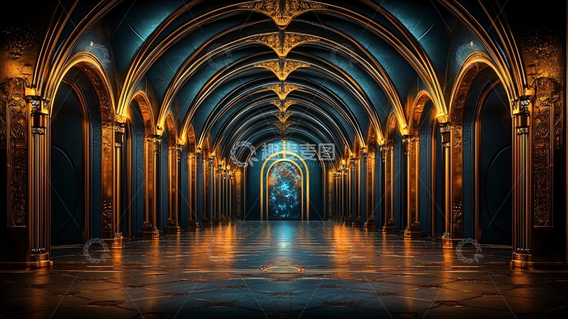 高清大图下载【趣麦麦图】金色光辉的拱形长廊