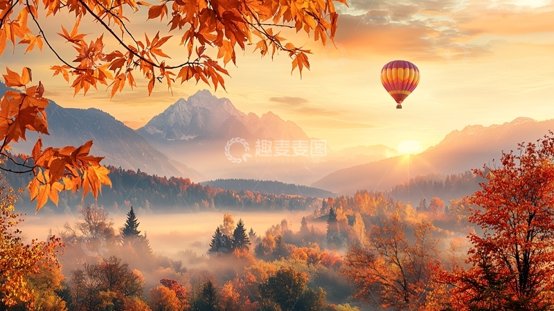 高清大图下载【趣麦麦图】秋日山间热气球
