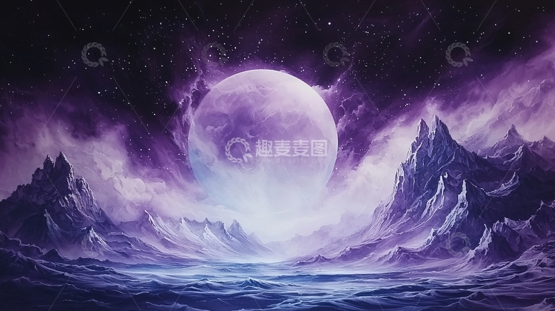 高清大图下载【趣麦麦图】梦幻紫色月亮星空