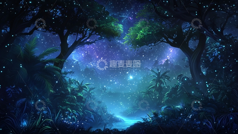 高清大图下载【趣麦麦图】梦幻星空森林背景