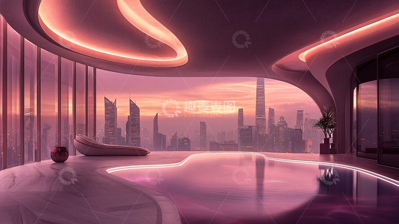 高清大图下载【趣麦麦图】未来感城市景观室内