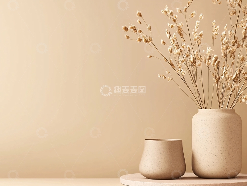 高清大图下载【趣麦麦图】米色背景上的干花静物