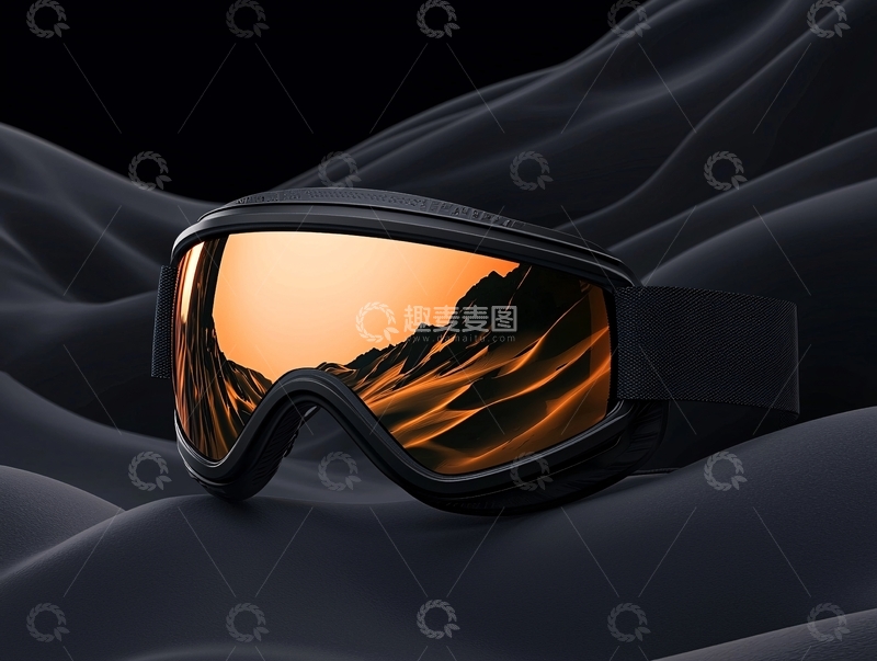高清大图下载【趣麦麦图】滑雪镜在黑色丝绸上的特写
