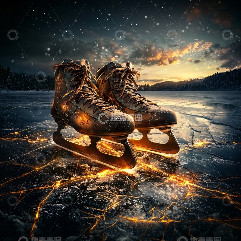 高清大图下载【趣麦麦图】冰鞋特写夜景星空湖面