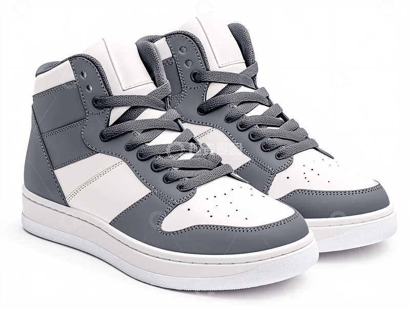 高清大图下载【趣麦麦图】灰白配色高帮运动鞋