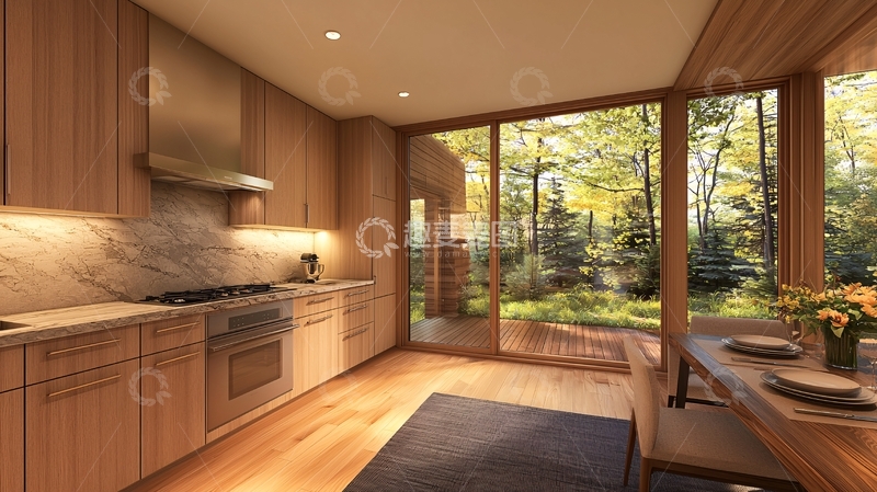 高清大图下载【趣麦麦图】木质厨房通向户外