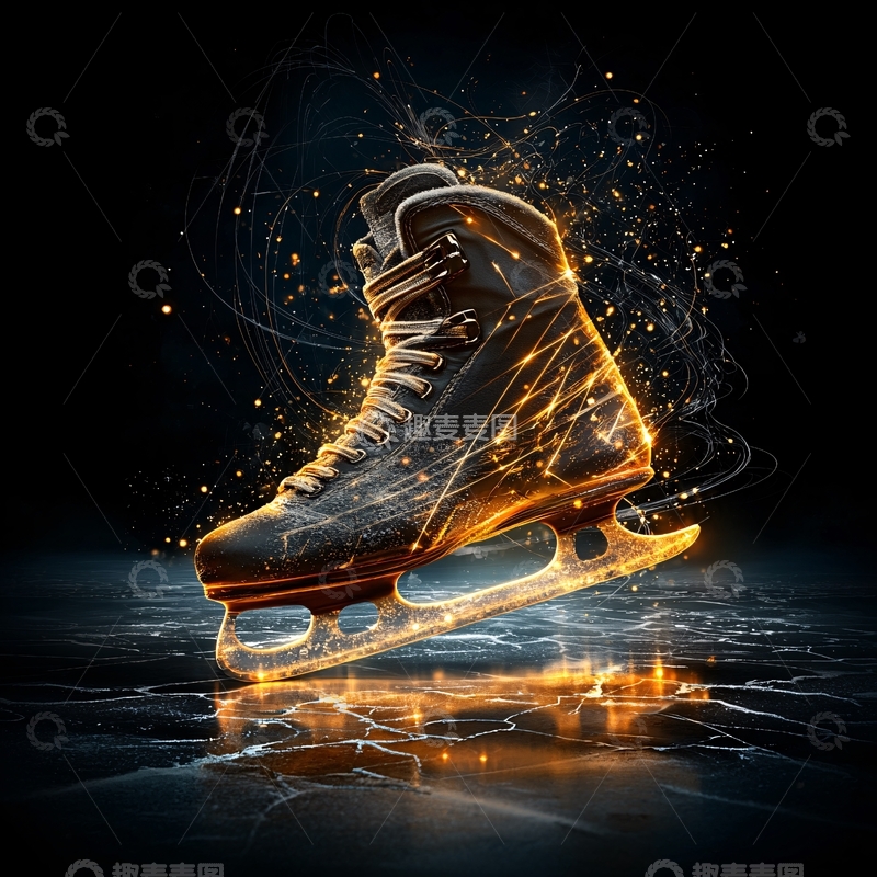 高清大图下载【趣麦麦图】闪耀的冰鞋在黑色背景中