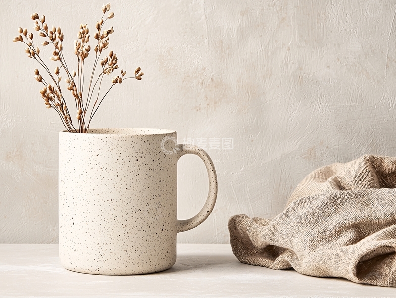 高清大图下载【趣麦麦图】米色马克杯与干花