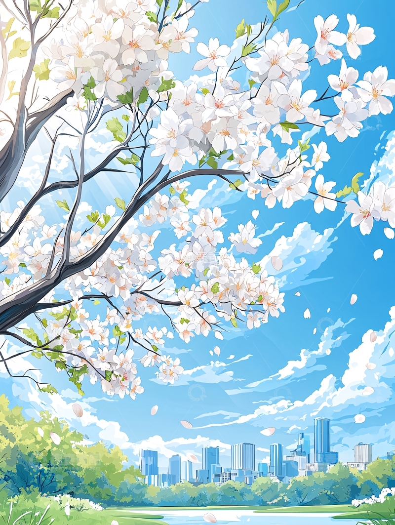 高清大图下载【趣麦麦图】盛开的白色花朵树木