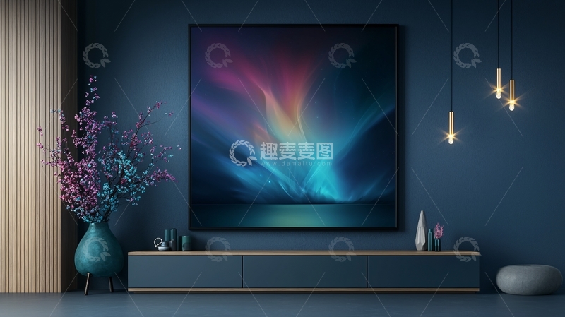 高清大图下载【趣麦麦图】蓝调房间内的电视夜景