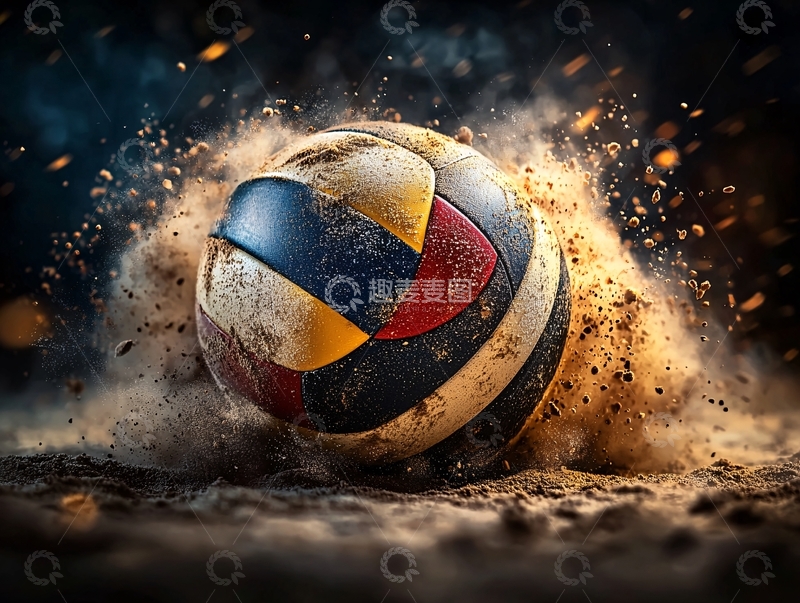 高清大图下载【趣麦麦图】运动中的排球冲击