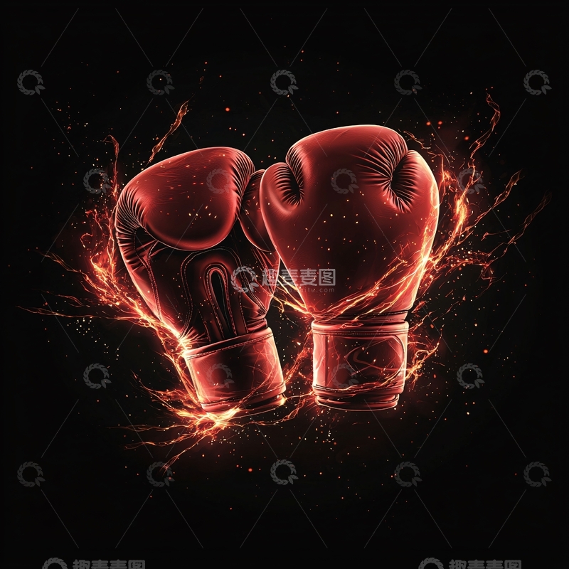 高清大图下载【趣麦麦图】红色拳击手套火焰特效