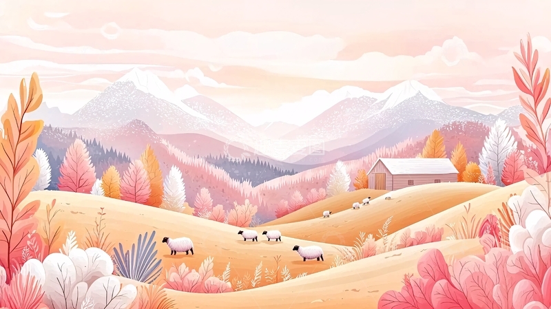 高清大图下载【趣麦麦图】粉色山丘农场风景