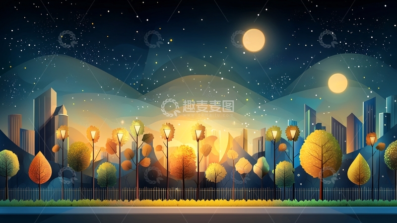 高清大图下载【趣麦麦图】夜空下的城市剪影