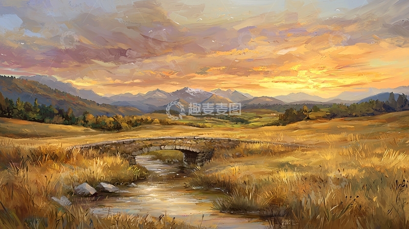 高清大图下载【趣麦麦图】夕阳下的田园风光