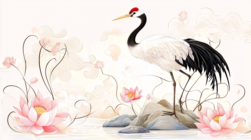 高清大图下载【趣麦麦图】仙鹤与荷花高清图片