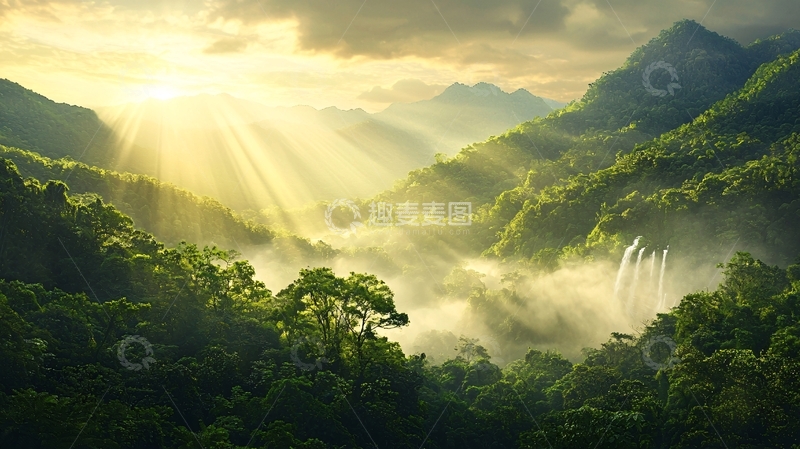 高清大图下载【趣麦麦图】阳光穿透森林的景象