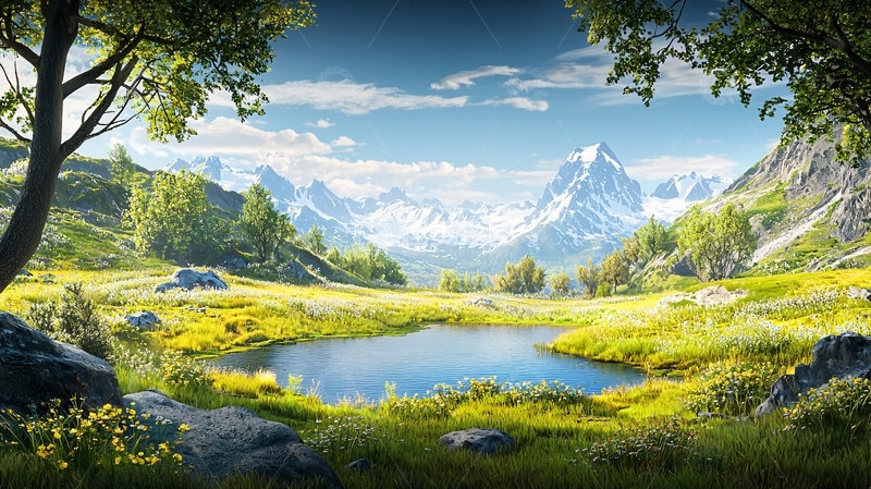 高清大图下载【趣麦麦图】宁静的山间湖泊美景