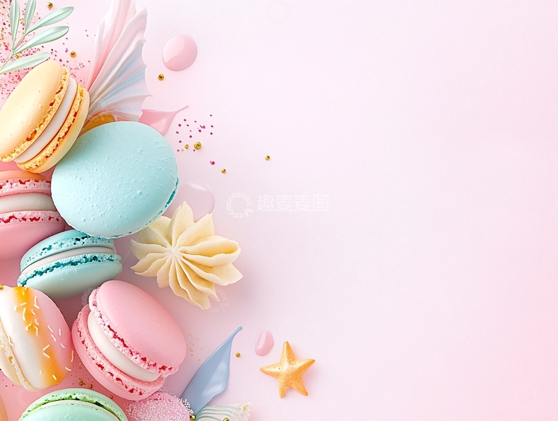 高清大图下载【趣麦麦图】马卡龙甜点淡粉背景