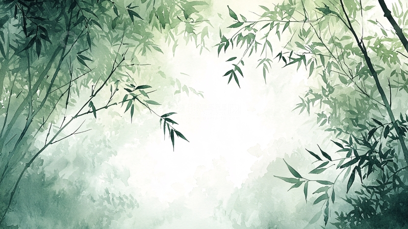 高清大图下载【趣麦麦图】淡雅水墨风竹林意境