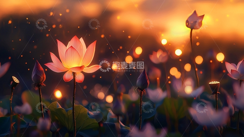 高清大图下载【趣麦麦图】莲花在夕阳下的光辉