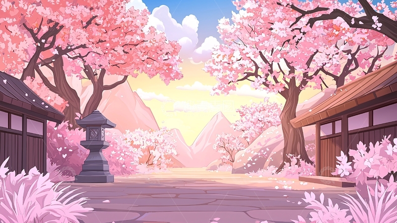 高清大图下载【趣麦麦图】樱花盛开的日式街道