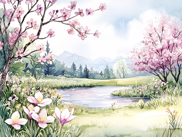 春日水畔繁花盛开