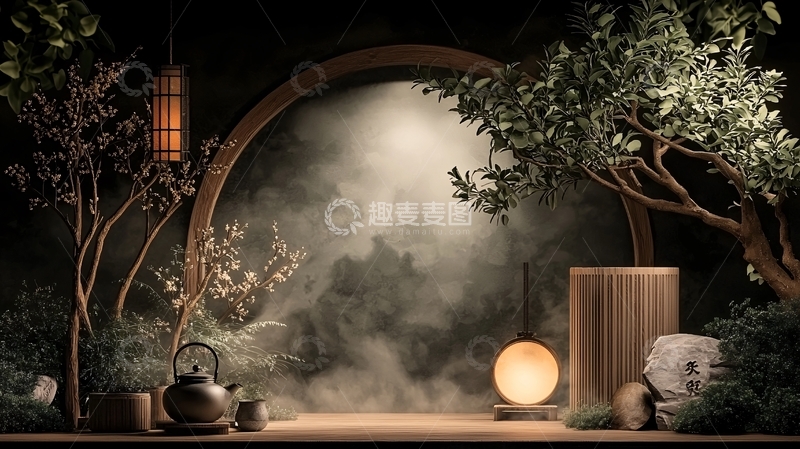 高清大图下载【趣麦麦图】中式意境展台背景