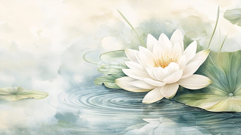 高清大图下载【趣麦麦图】白莲花水墨画